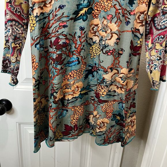 Parsley & Sage Floral Paisley Bright Colors 3/4 Sleeve Lettuce Trim Tunic Top S - Picture 3 of 11